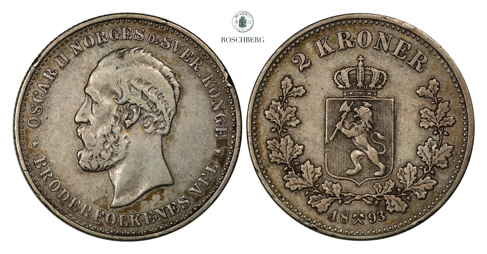 2 Kroner 1893 Kv 1+ (VF)