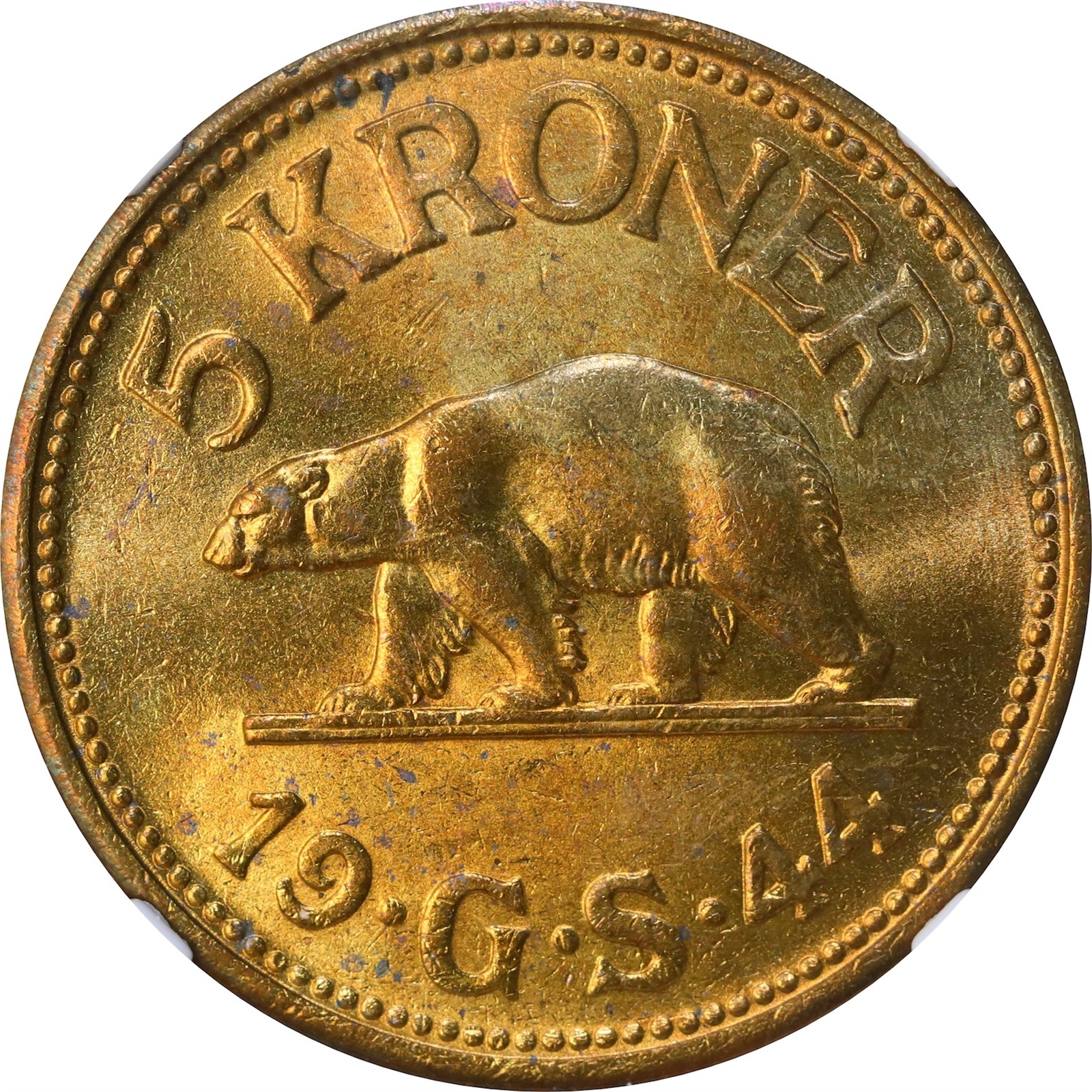 GREENLAND. 5 Kroner 1944 NGC MS64.