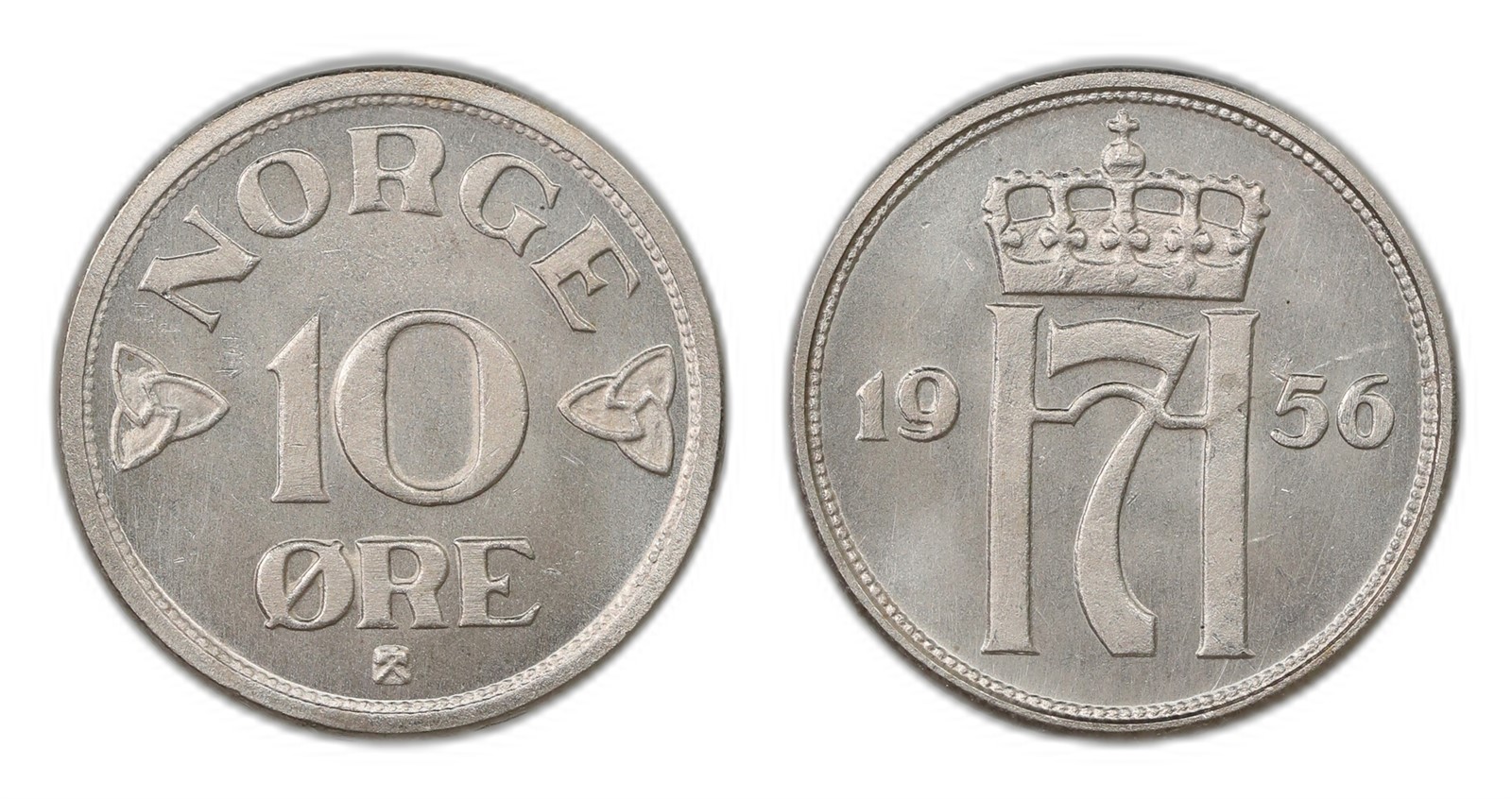 Norway. Haakon VII. 10 Øre 1956. Kv PRAKTEX.