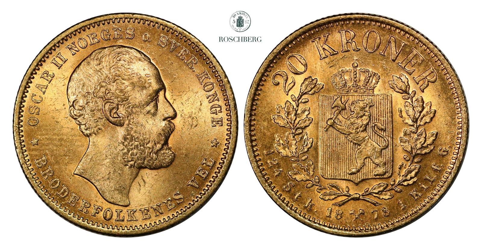 20 Kroner 1878 Kv 0/01(UNC)