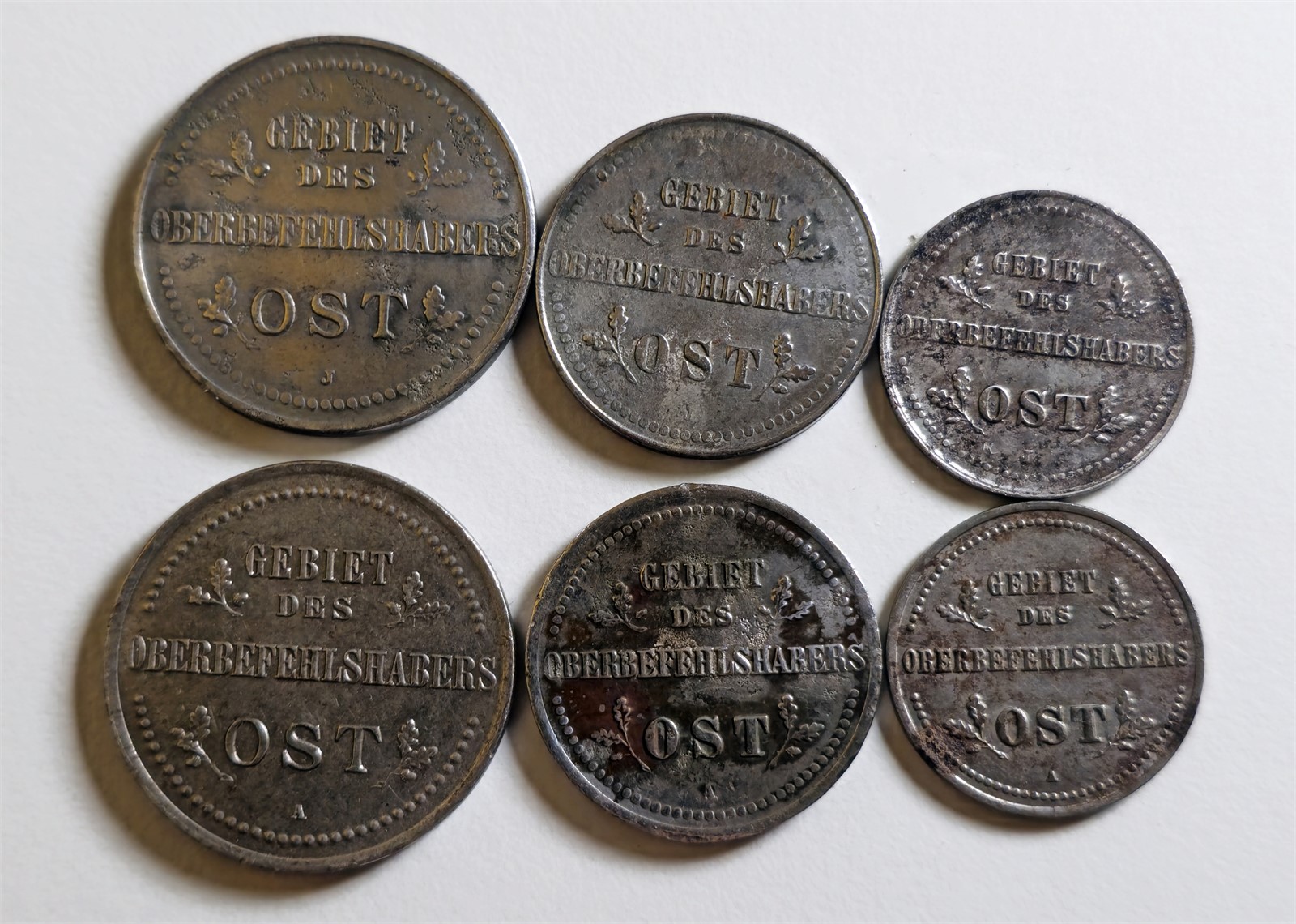 RUSSIA, German Occupation. German Military. 6 coins. 1916. Mixed Grades.