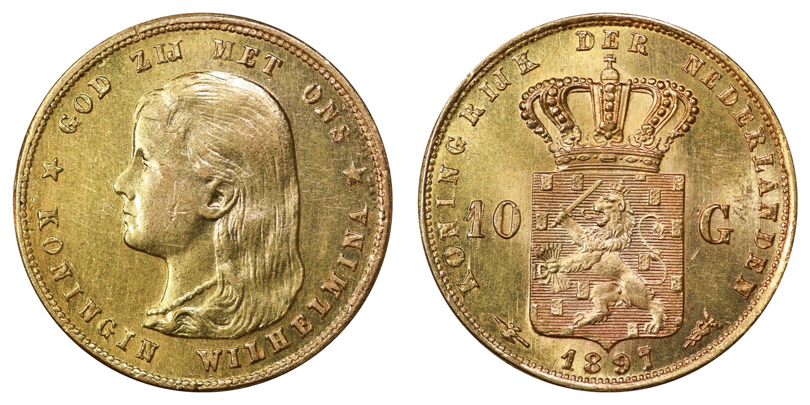 Netherlands - Wilhelmina - 10 Gulden 1897 - XF *