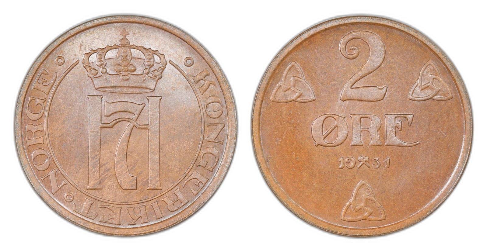 Norway. Haakon VII. 2 Øre 1931. Kv PRAKTEX.