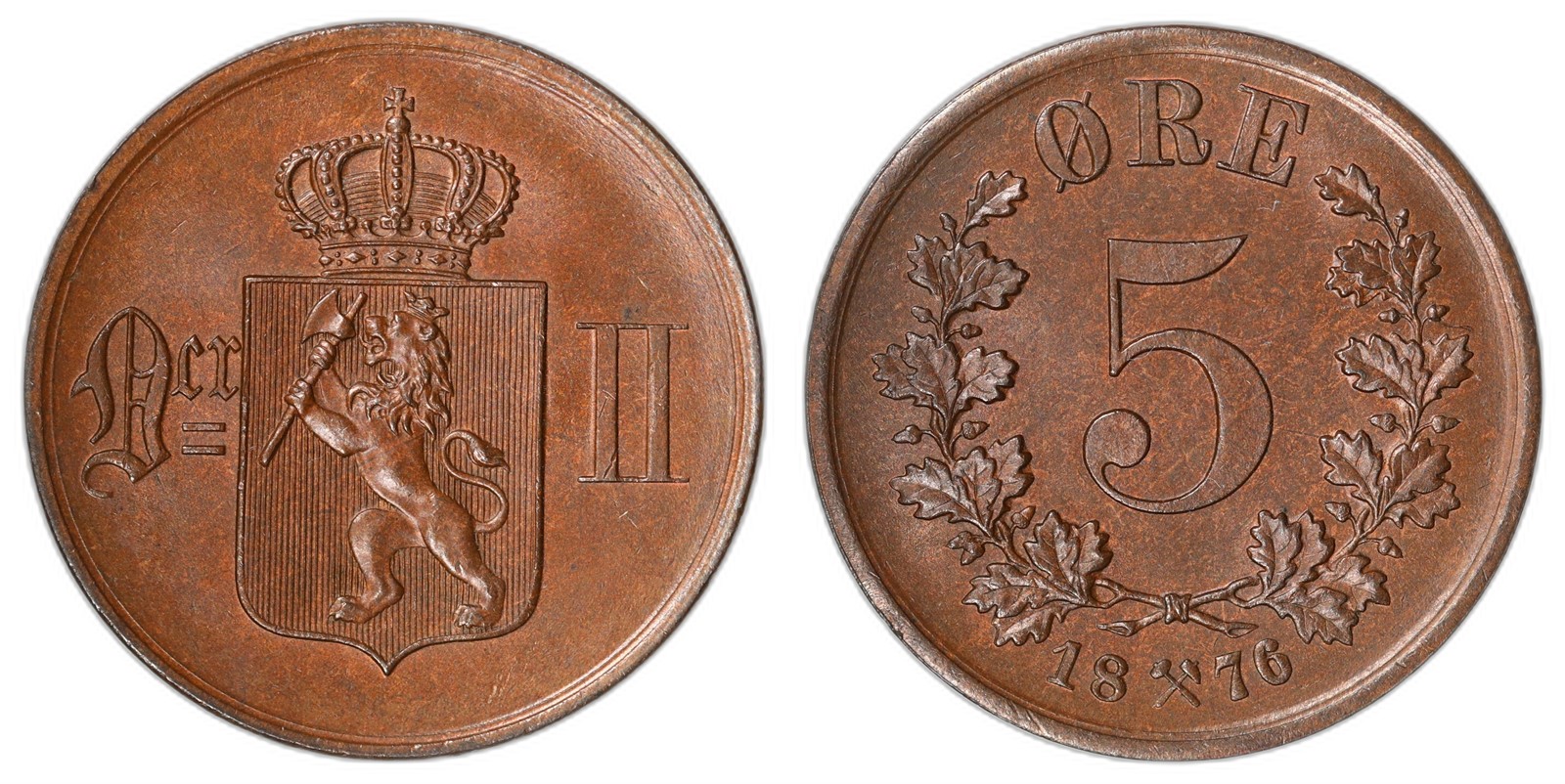 NORWAY. Oscar II. 5 Øre. 1876. Kv 0 (UNC).
