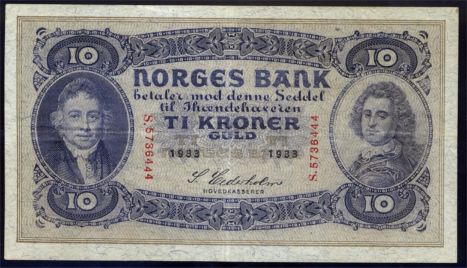 10 Kroner 1933-S. Kv 1/1+ (VF).