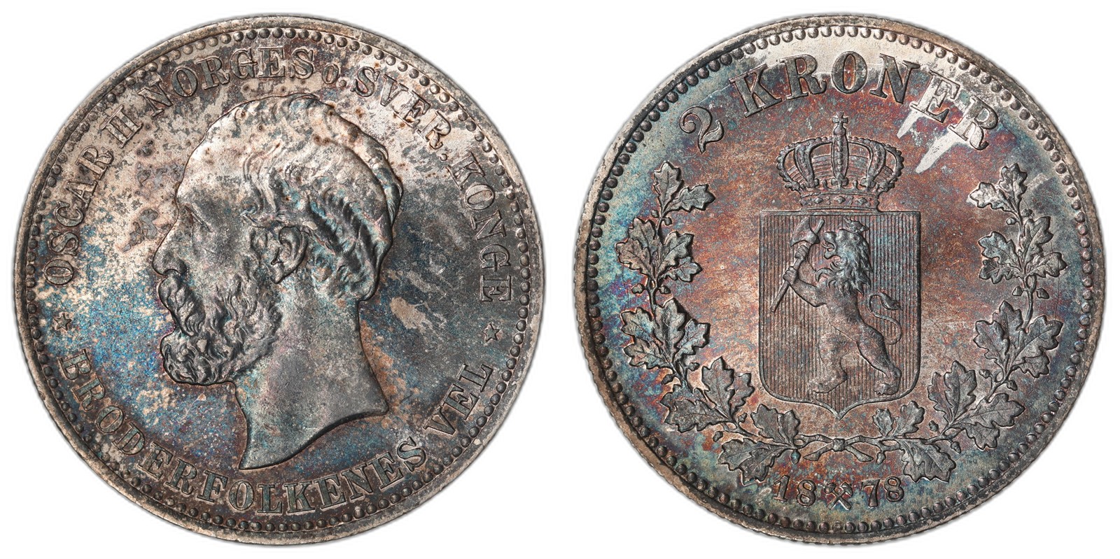 NORWAY. Oscar II. 2 Kroner 1878. Kv 0 (UNC).