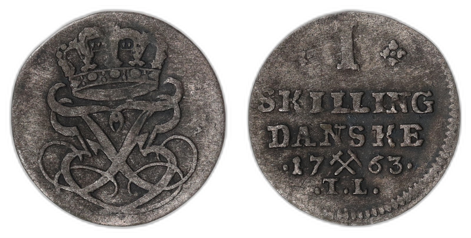 NORWAY. Frederik V. 1 Skilling. 1763. Kv 1 (VF).