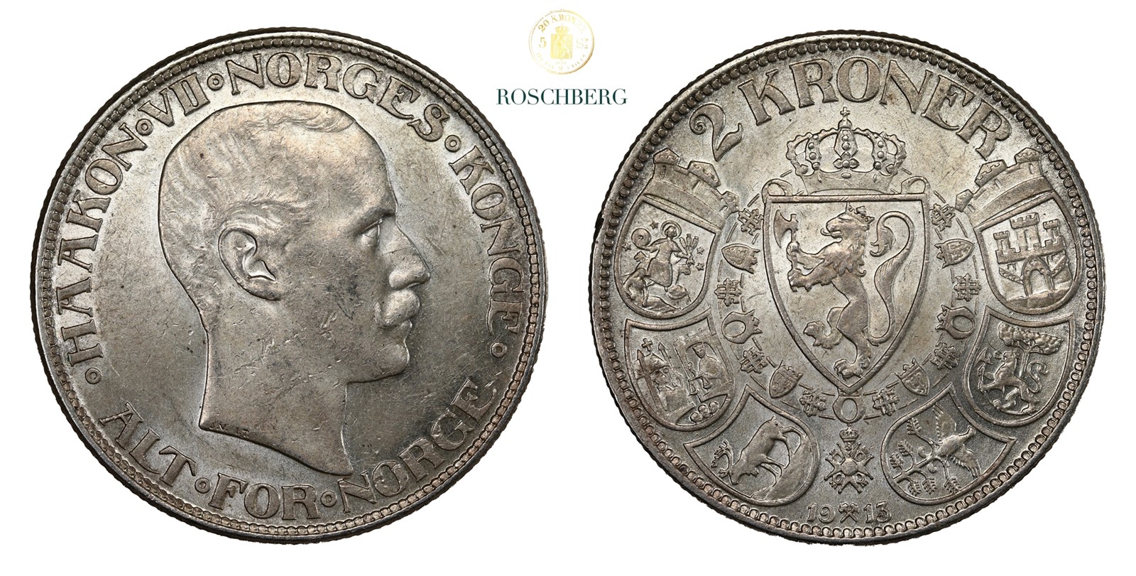 Norge 2 Kroner 1913 Kv 0/01