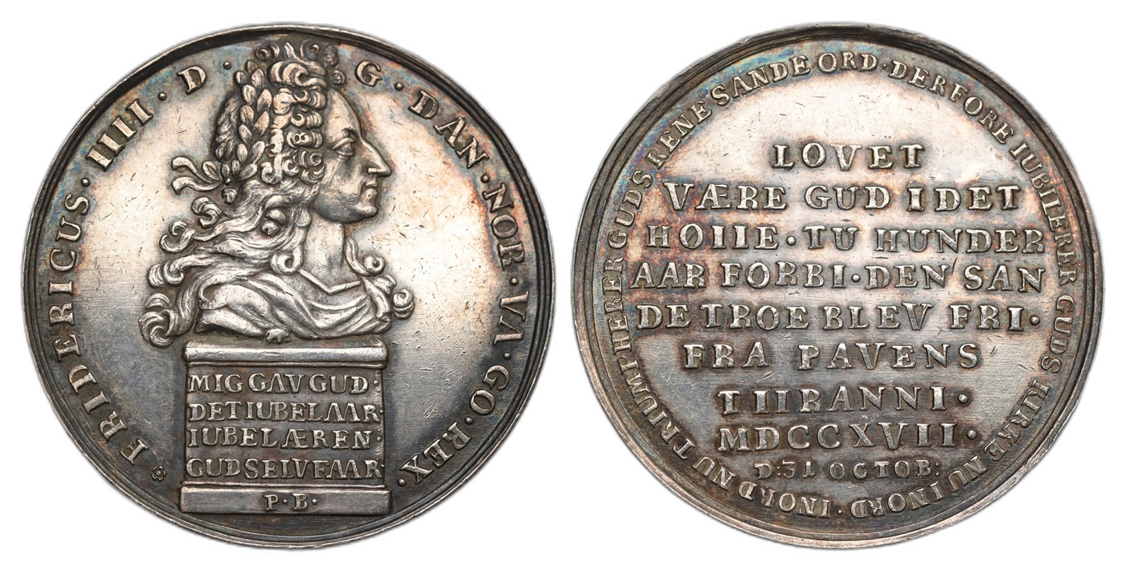Denmark. Frederik IV. Silver Medal 1717- Reformation Anniversary. Kv AU.