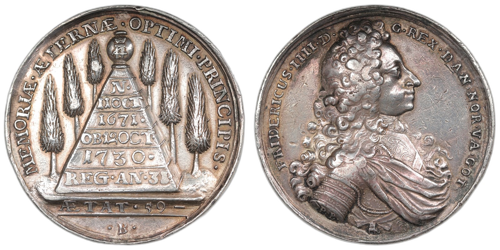 DANMARK. FREDRIK IV Død 1730. Sølv. Kv 1+ (XF).
