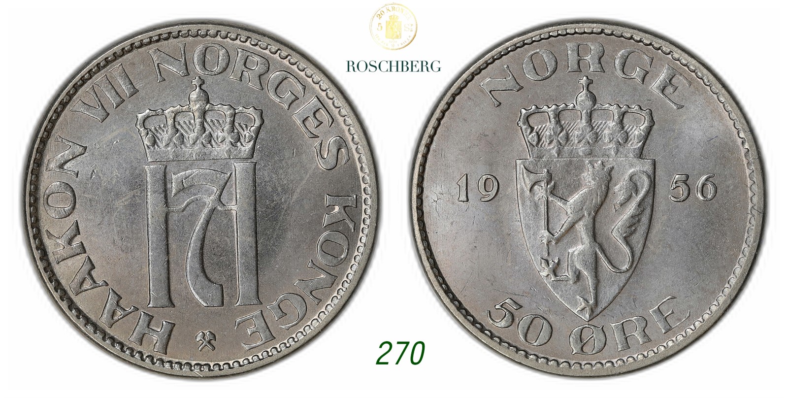 NORWAY. Haakon VII. 50 Øre 1956.