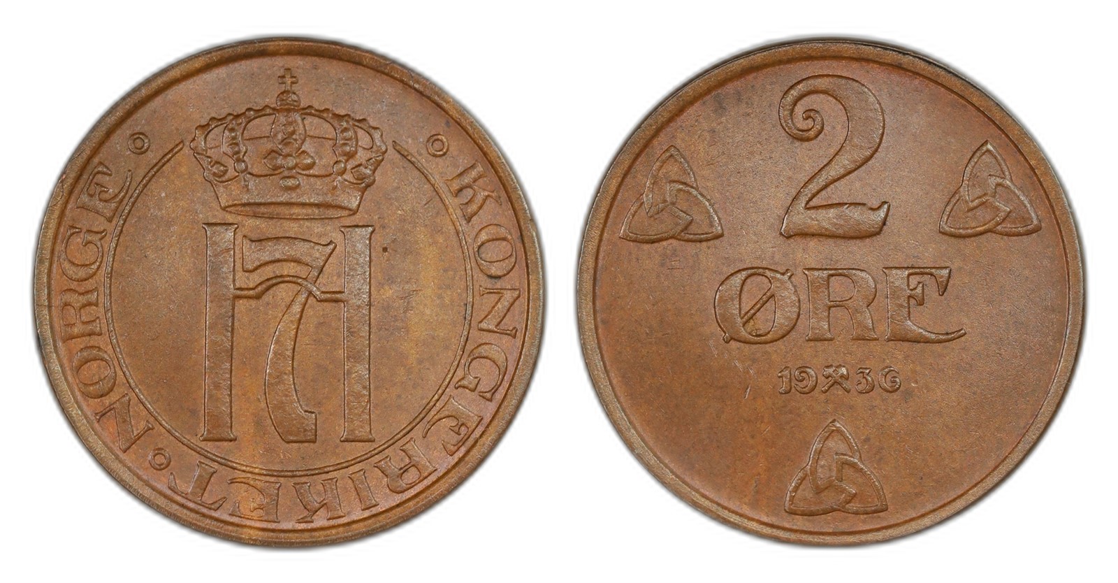 Norway. Haakon VII. 2 Øre 1936. Kv 0.