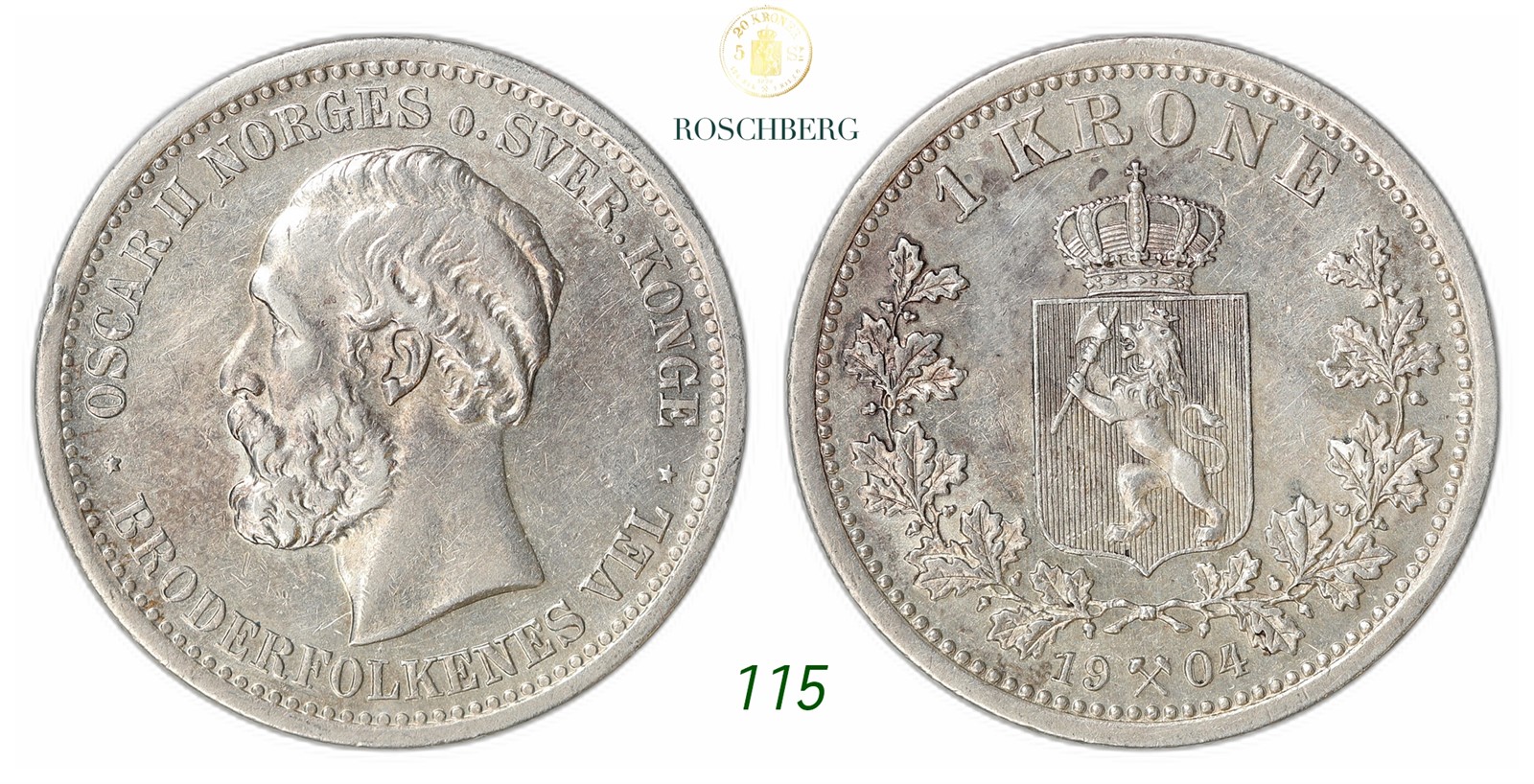 NORWAY. Oscar II. 1 Krone 1904.