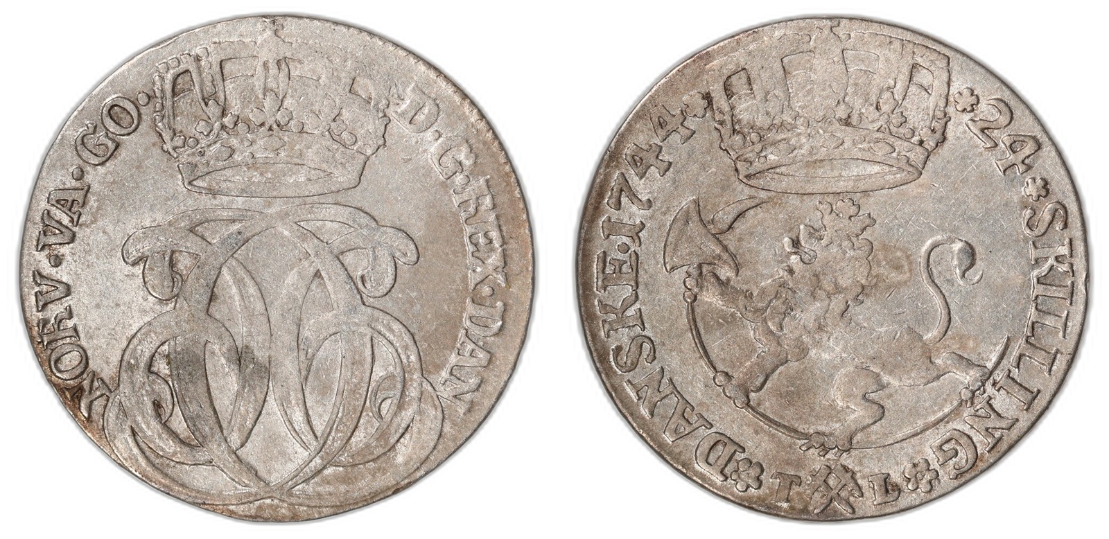 NORWAY. Frederik V. 24 Skilling. 1744. Kv 1+ (XF).