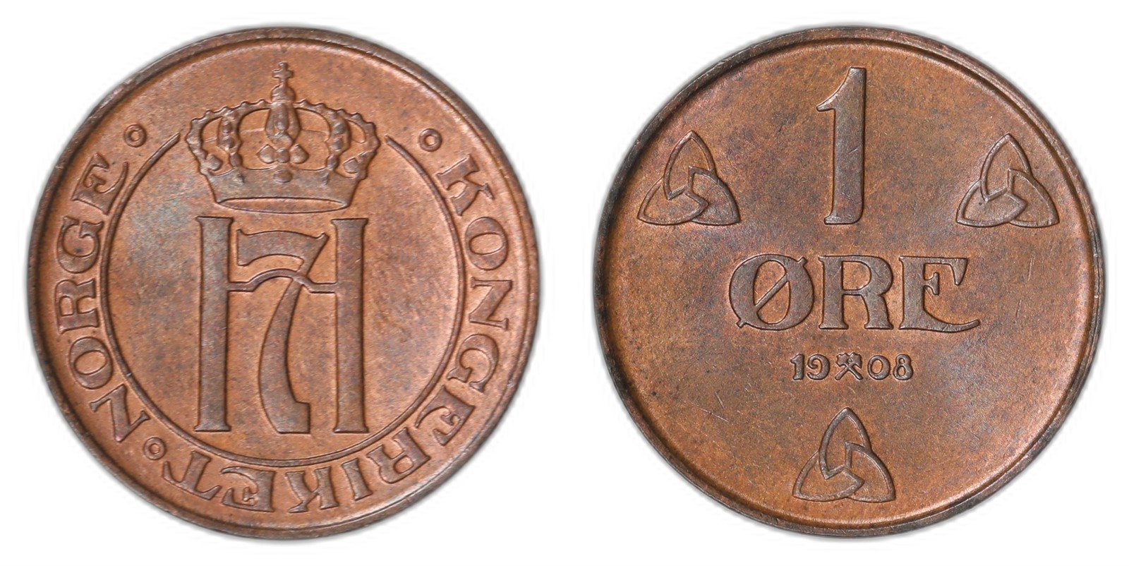 NORWAY. Haakon VII. 1 Øre 1908. Kv 0 (UNC).