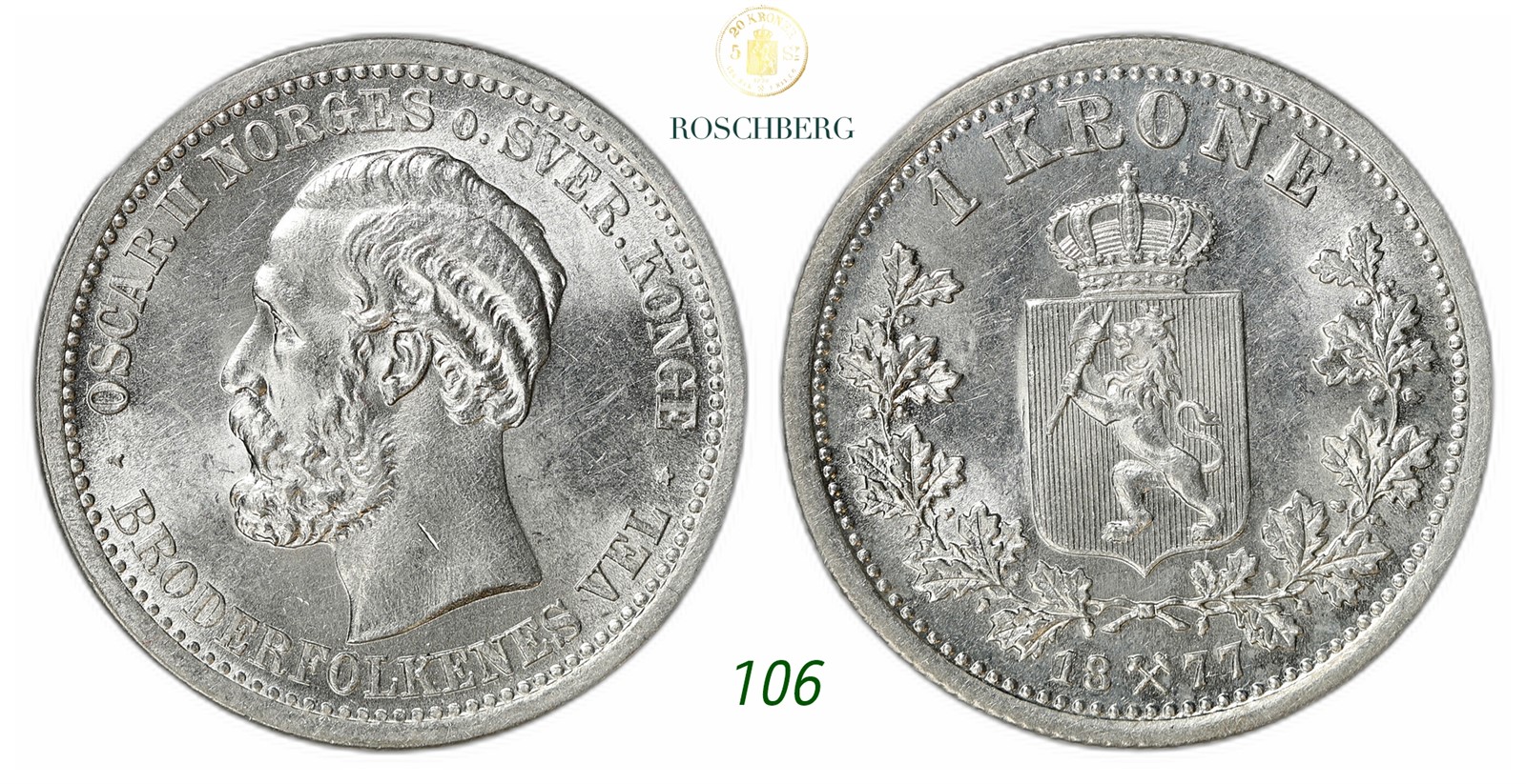 NORWAY. Oscar II. 1 Krone 1877.