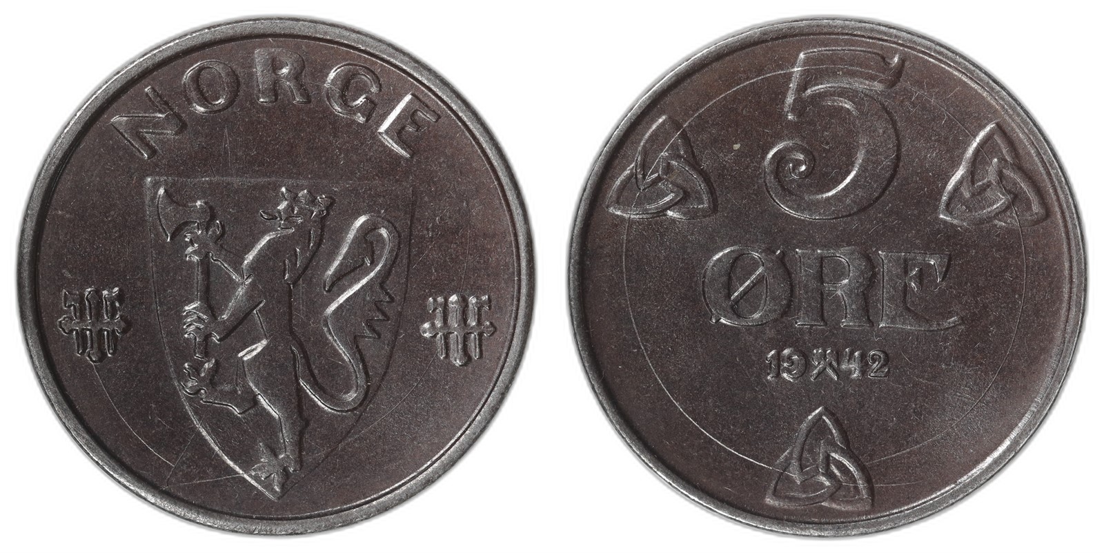 NORWAY. Haakon VII. 5 Øre. 1942. Kv 0 (UNC).