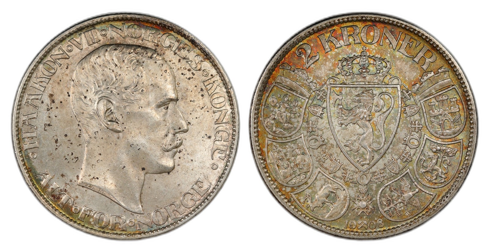 Norway. Haakon VII. 2 Kroner 1908. Kv 0.