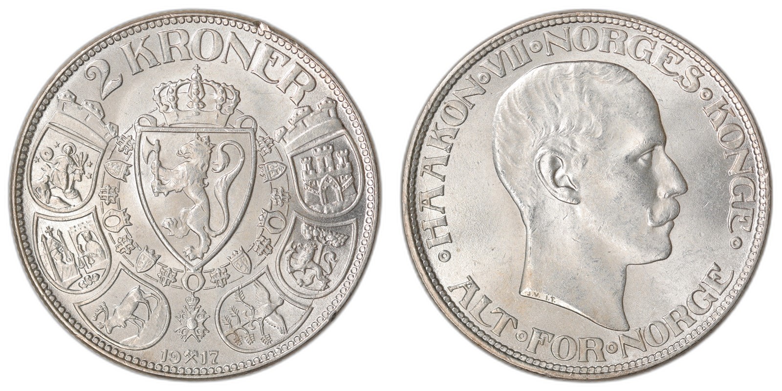 NORWAY. Haakon VII. 2 Kroner 1917. Kv 0/01 (UNC).