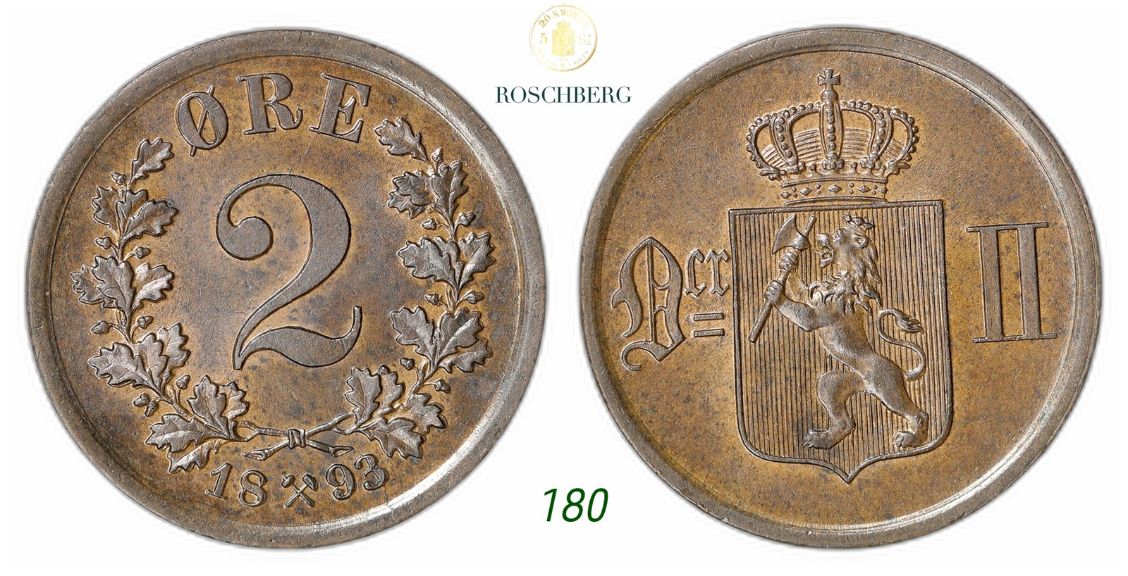 NORWAY. Oscar II. 2 Øre 1893.