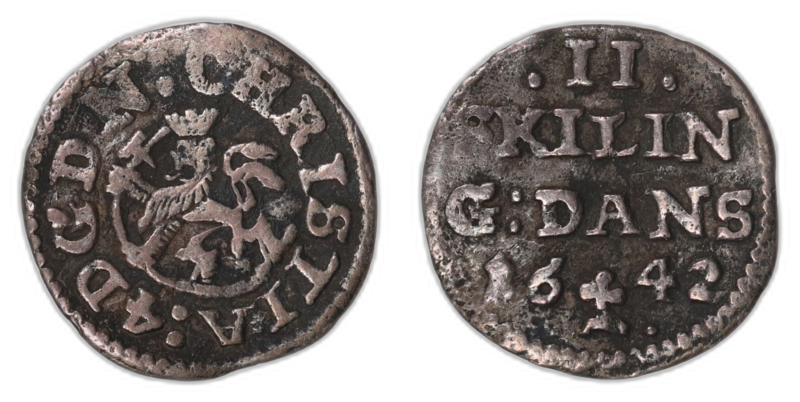 NORWAY. Christian IV. 2 Skilling. 1642. Kv 1 (VF).