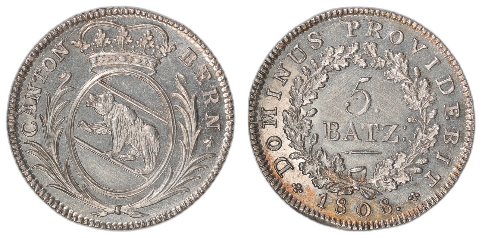 SWITZERLAND, BERN. Republic. 5 Batzen. 1808. UNC.