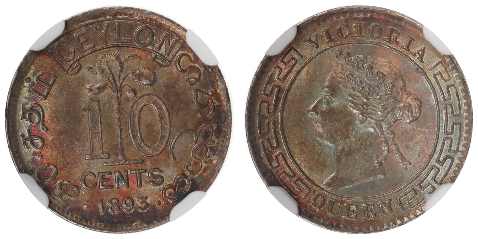 CEYLON. Victoria. 10 Cents. 1893. NGC MS63.