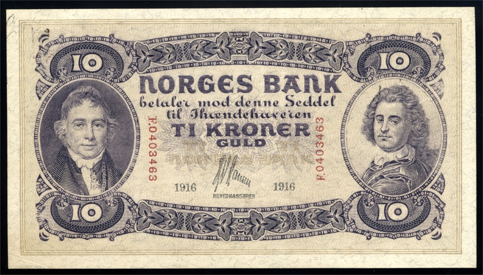 10 Kroner 1916 F0403463 Kv 1+ (XF)