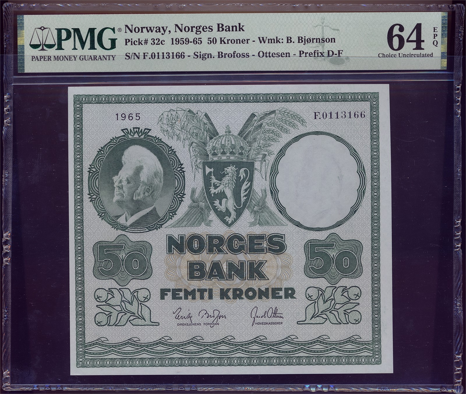 50 Kroner 1965-F. PMG 64EPQ.