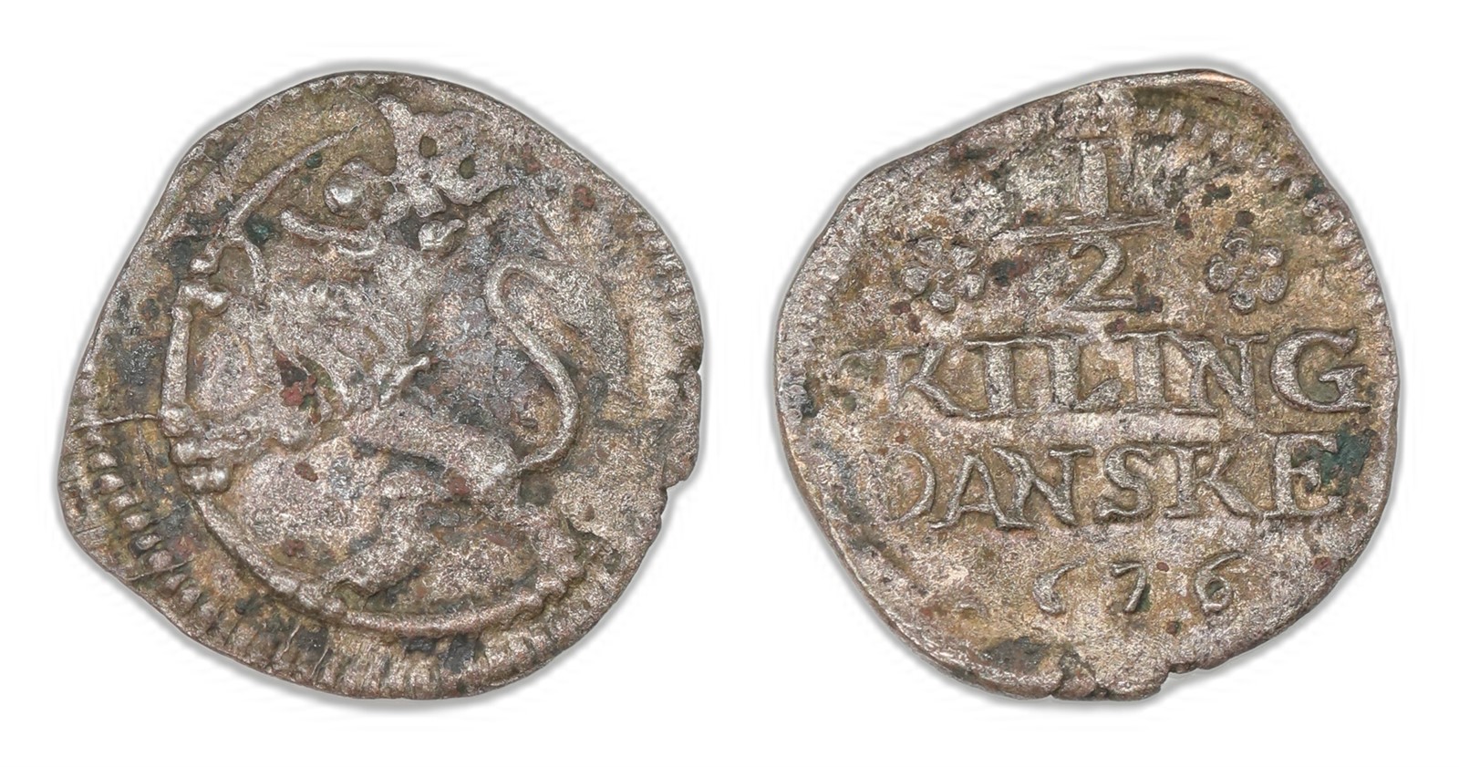 Norway. Christian V. 1/2 Skilling 1676. Kv 01.