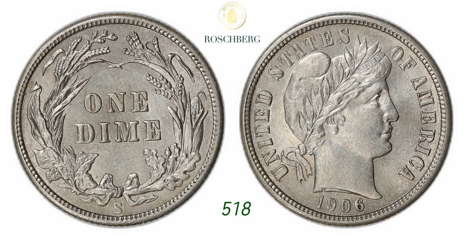 USA. San Fransisco. Barber Dime 1906-S-S.