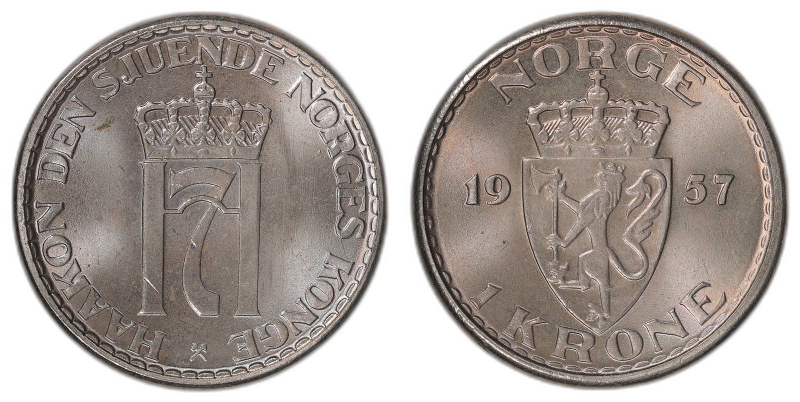 NORWAY. Haakon VII. 1 Krone 1957. Kv 0 (UNC).