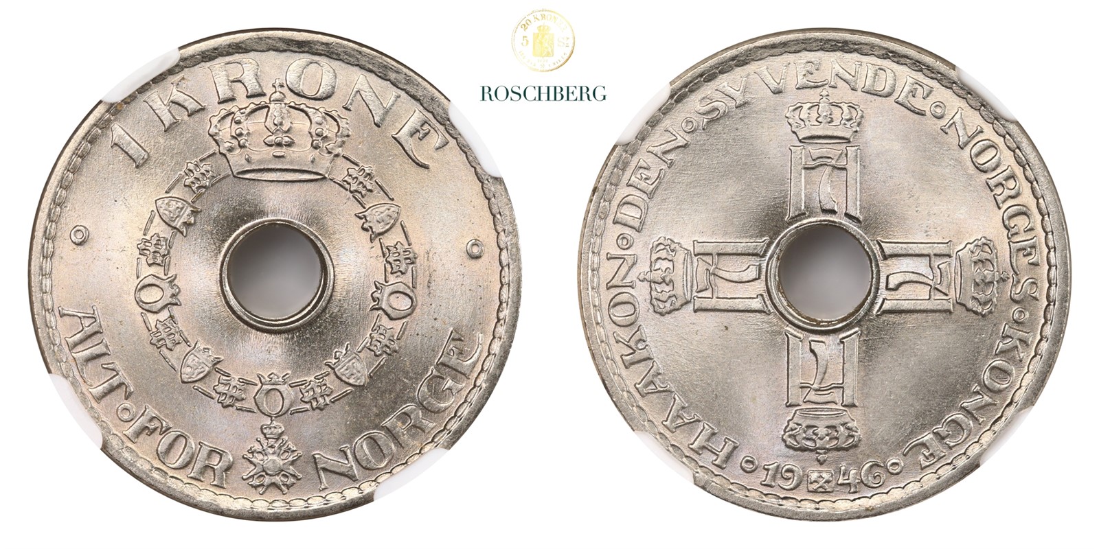 Norge 1 Krone 1946 NGC MS65