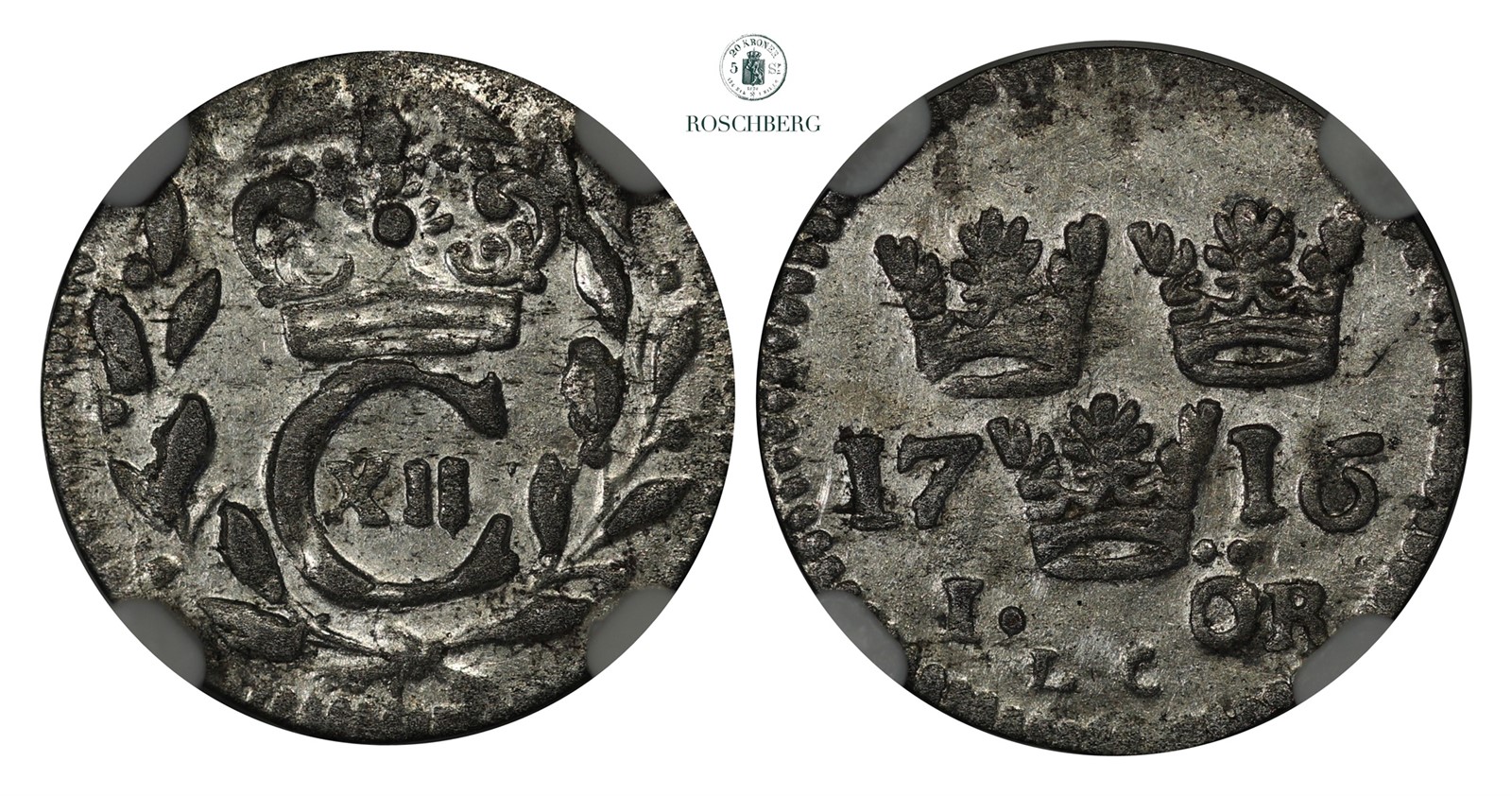 SWEDEN. 1 Öre 1716-LC NGC MS61