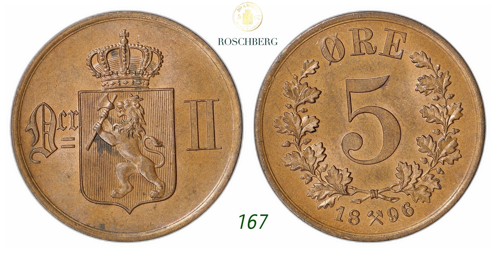 NORWAY. Oscar II. 5 Øre 1896.