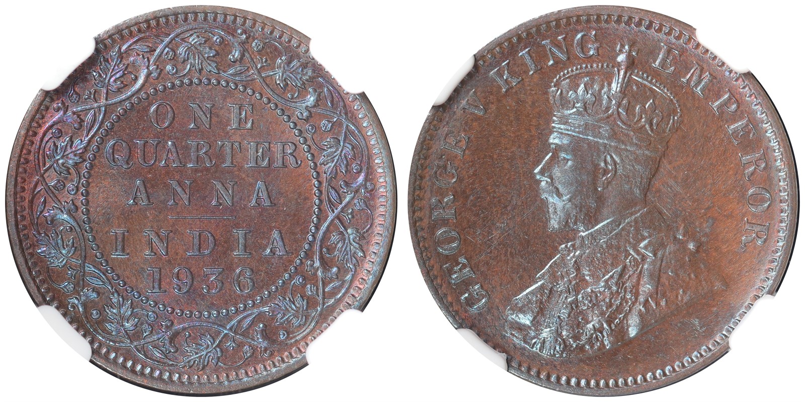 INDIA, BRITISH. George V. 1/4 Anna. 1936-C. MS66.