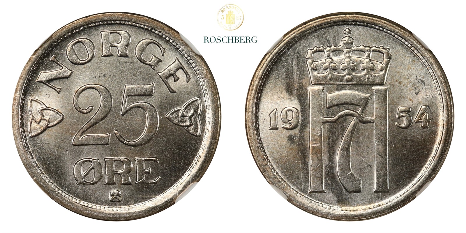 Norge 25 Øre 1954 NGC MS65