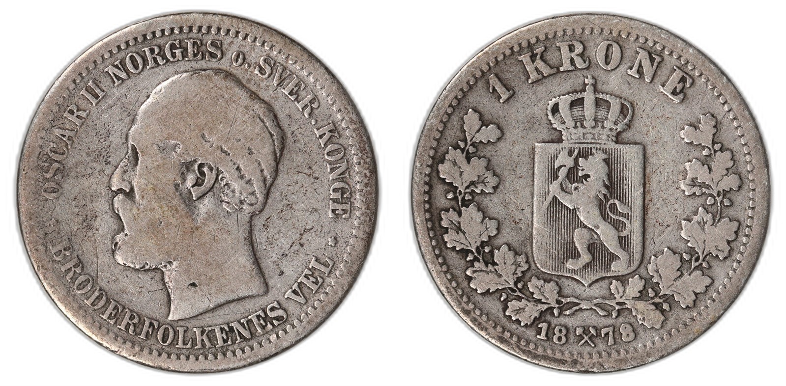 NORWAY. Oscar II. 1 Krone. 1878. Kv 1-/2 (VG).