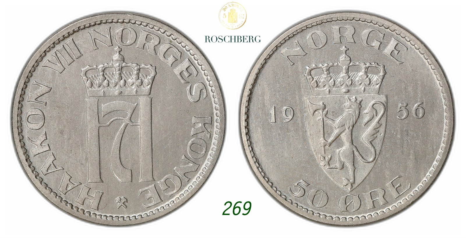 NORWAY. Haakon VII. 50 Øre 1956.