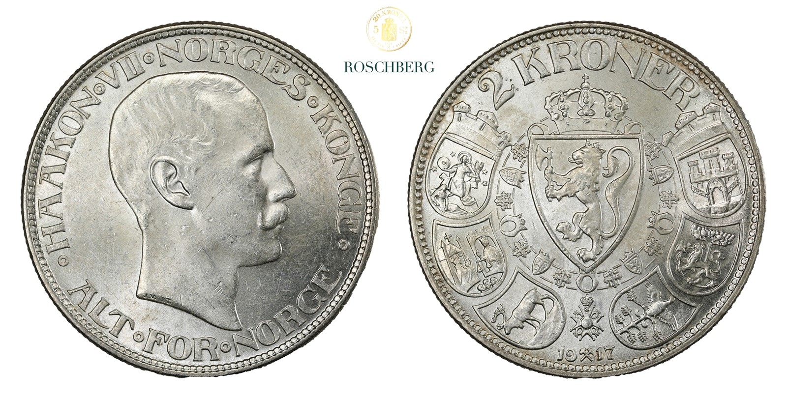 Norge 2 Kroner 1917 Kv 0/01