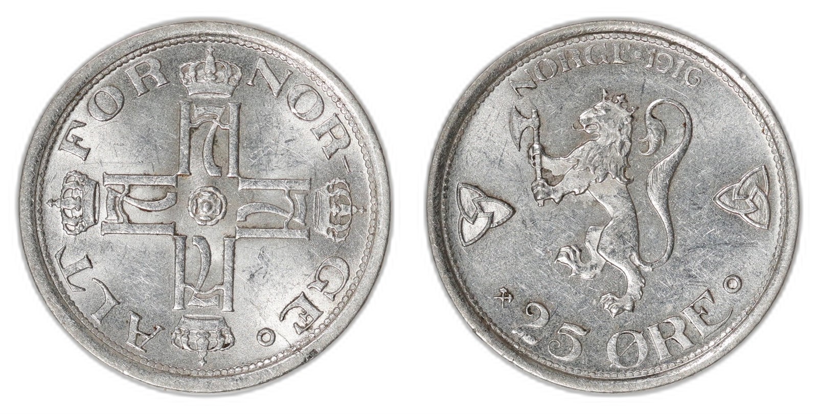 NORWAY. Haakon VII. 25 Øre. 1916. Kv 0/01 (UNC).