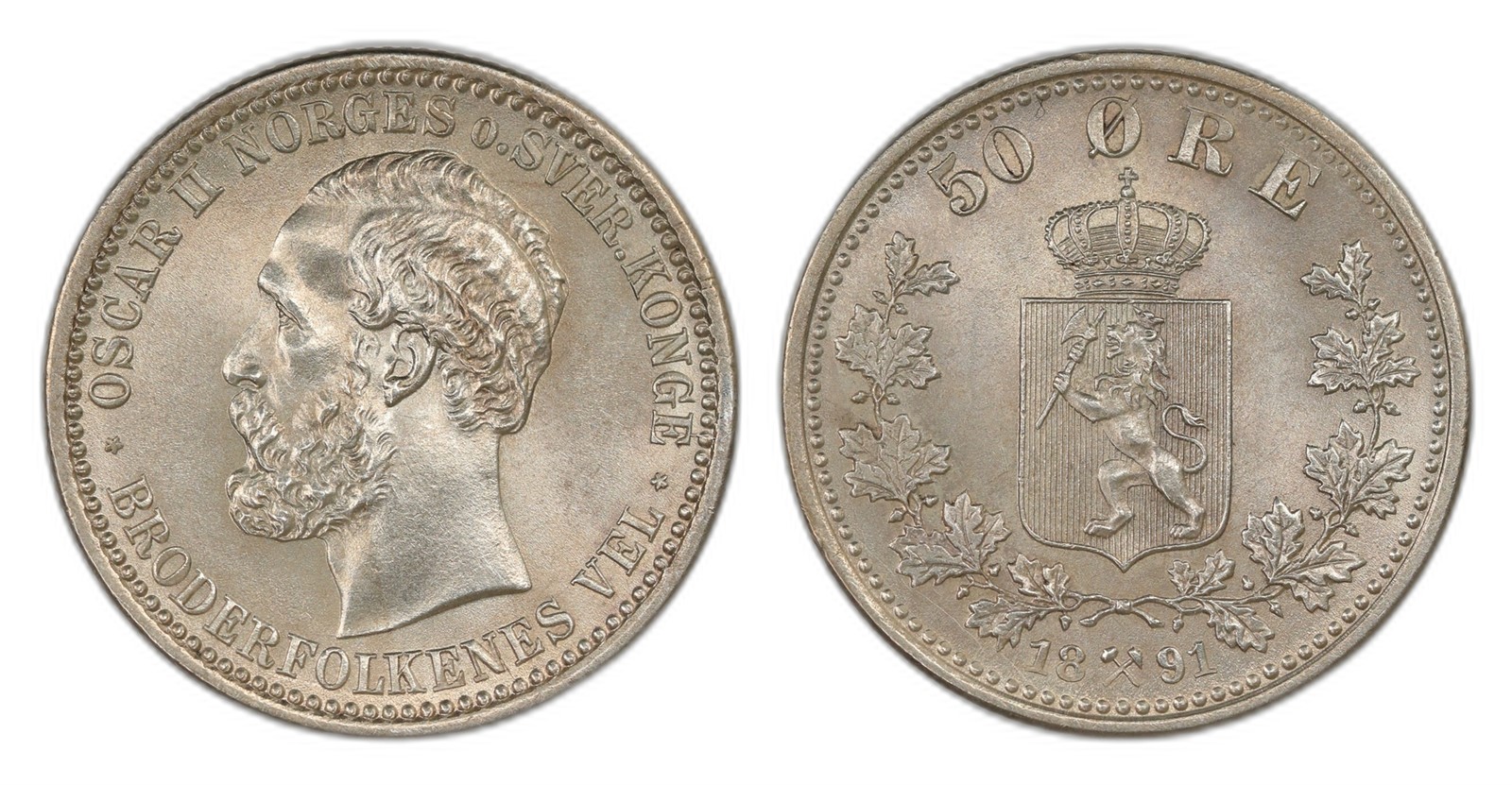 Norway. Oscar II. 50 Øre 1891. Kv 0.