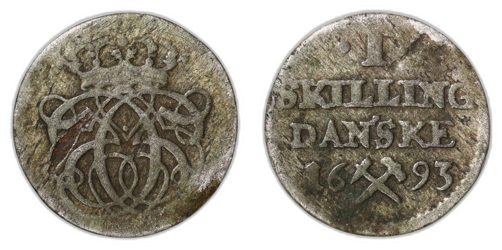 NORWAY. Christian V. 1 Skilling. 1693. Kv 1 (VF).