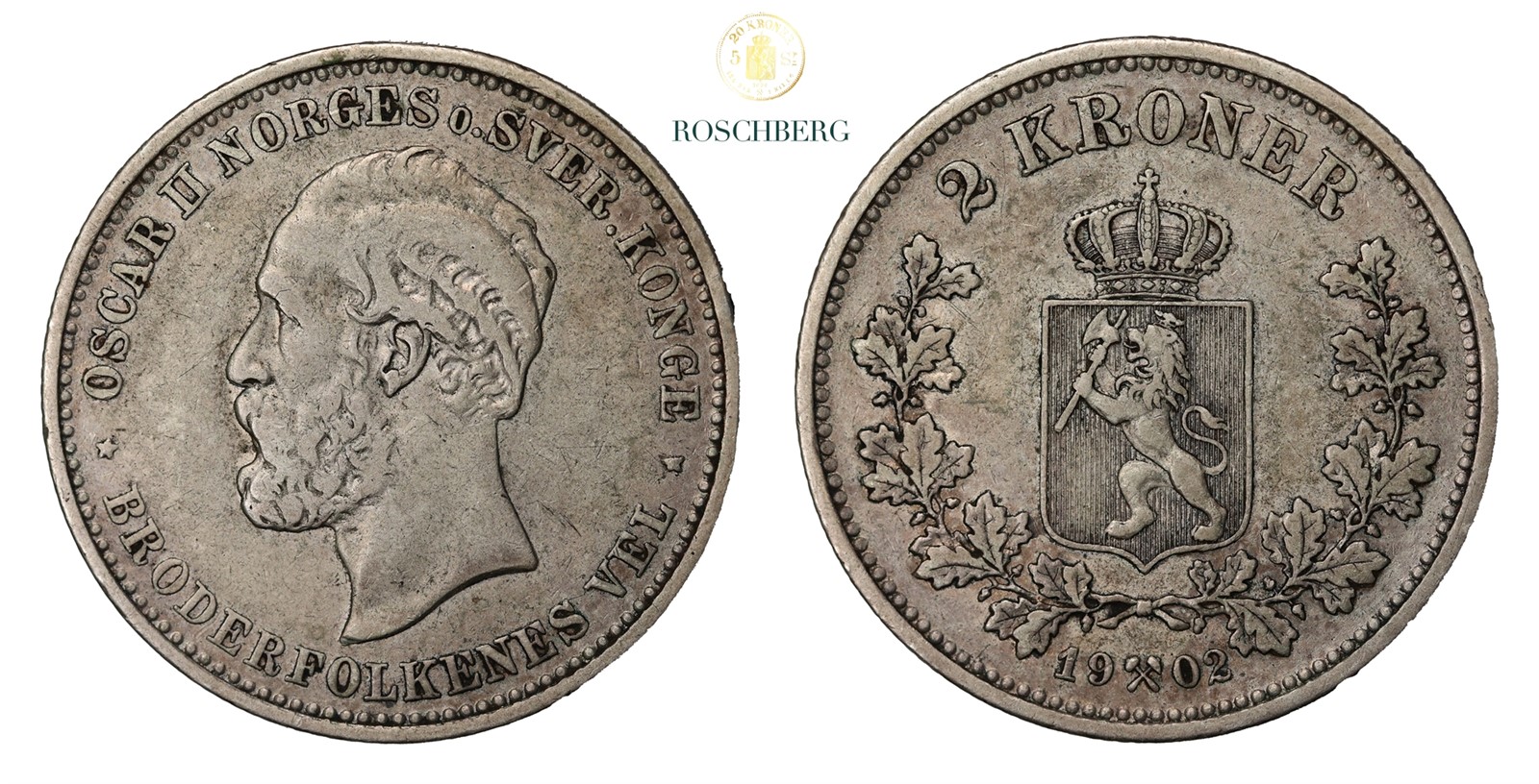 Norge 2 Kroner 1902 Kv 1+