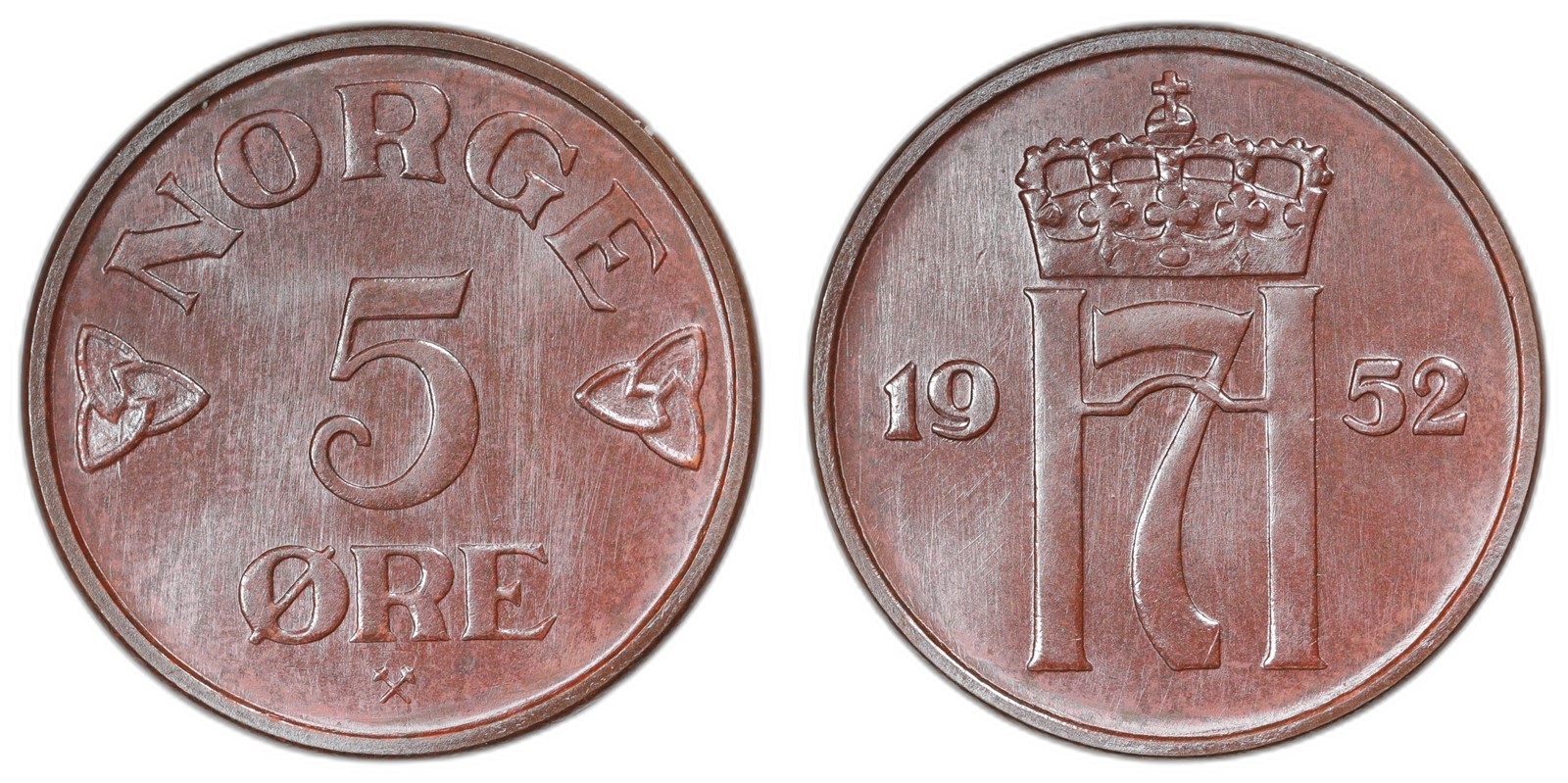 NORWAY. Haakon VII. 5 Øre 1952. Type 2 Kv 0 PRAKTEX.