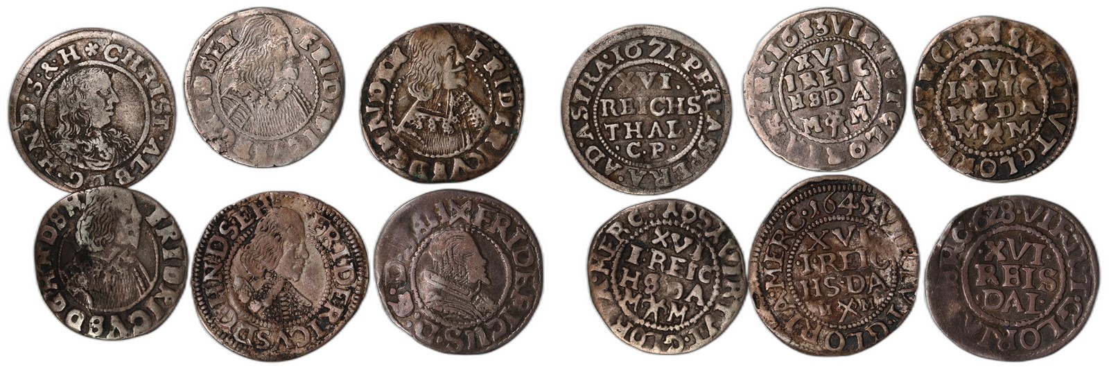 GERMAN STATES, SCHLESWIG HOLSTEIN. Varies. 1/16 thaler. 1628. Mixed grades.