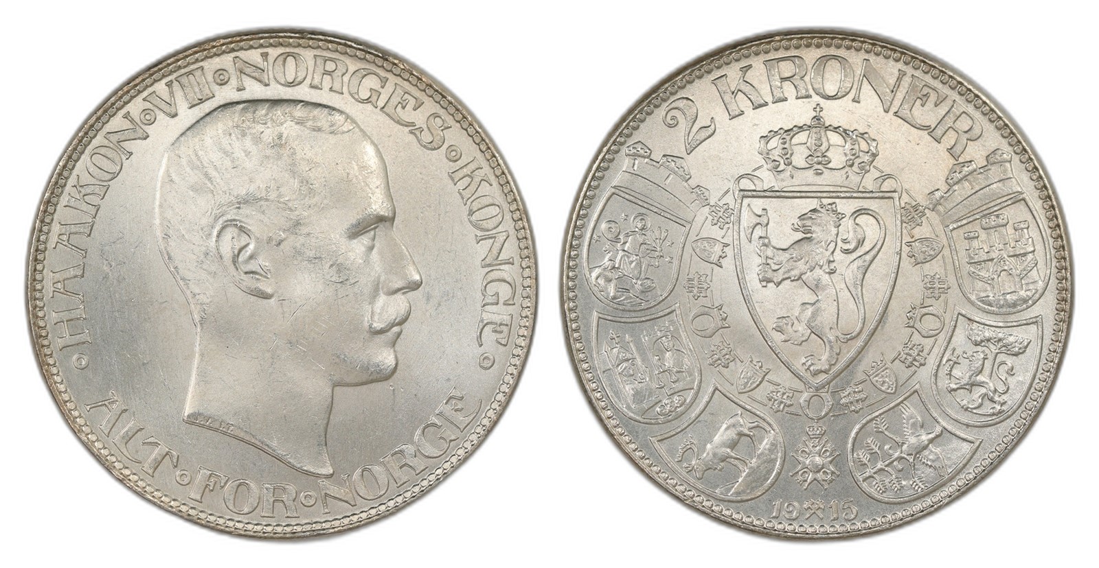 Norway. Haakon VII. 2 Kroner 1915. Kv 0.