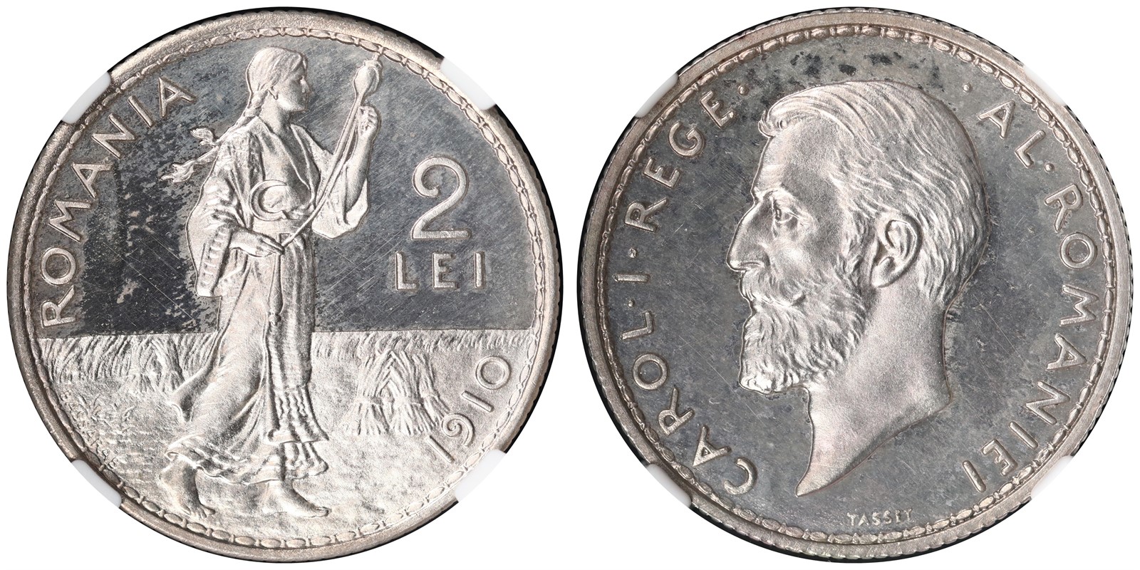 ROMANIA. Carol I. 2 Leu. 1910. PF64.
