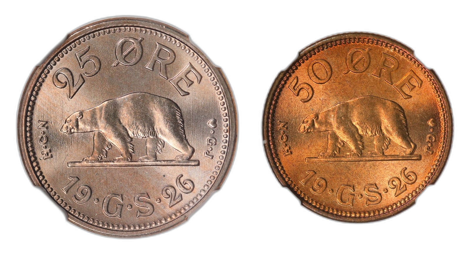 DENMARK, Greenland. Christian X. 50 & 25 Øre 1926. MS66.