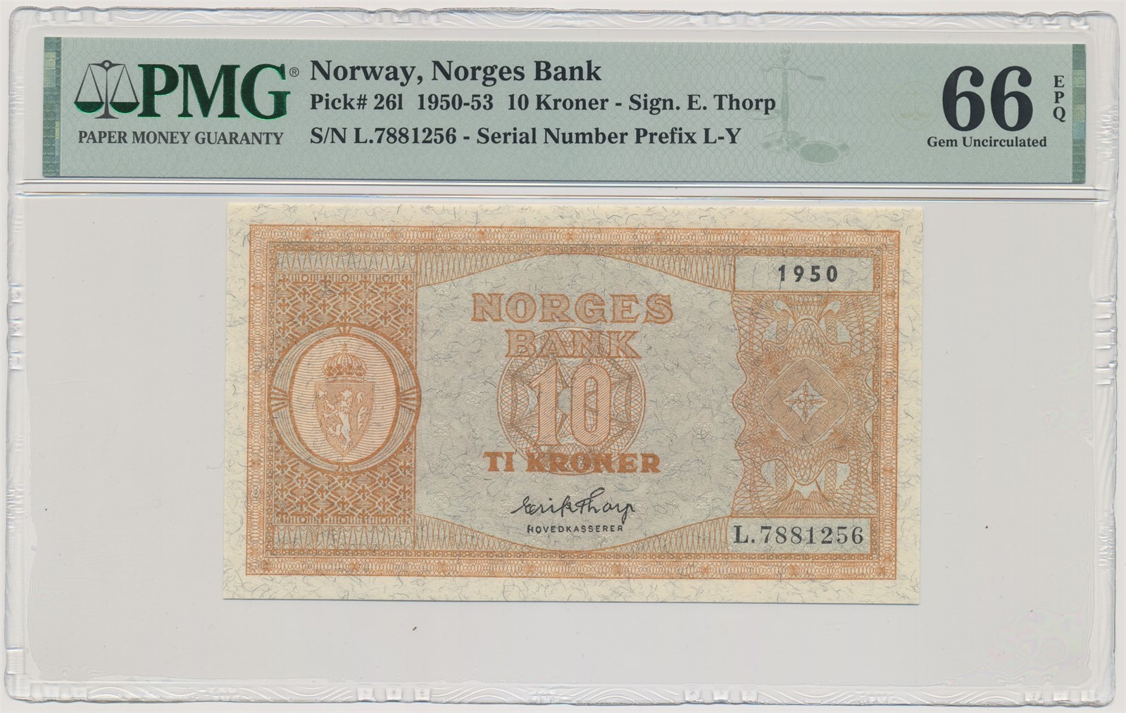10 Kroner 1950 L PMG 66 EPQ